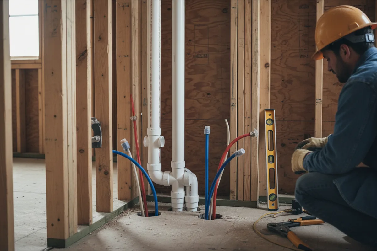 Drain and supply rough-in during Drain Cleaning in Woodacre